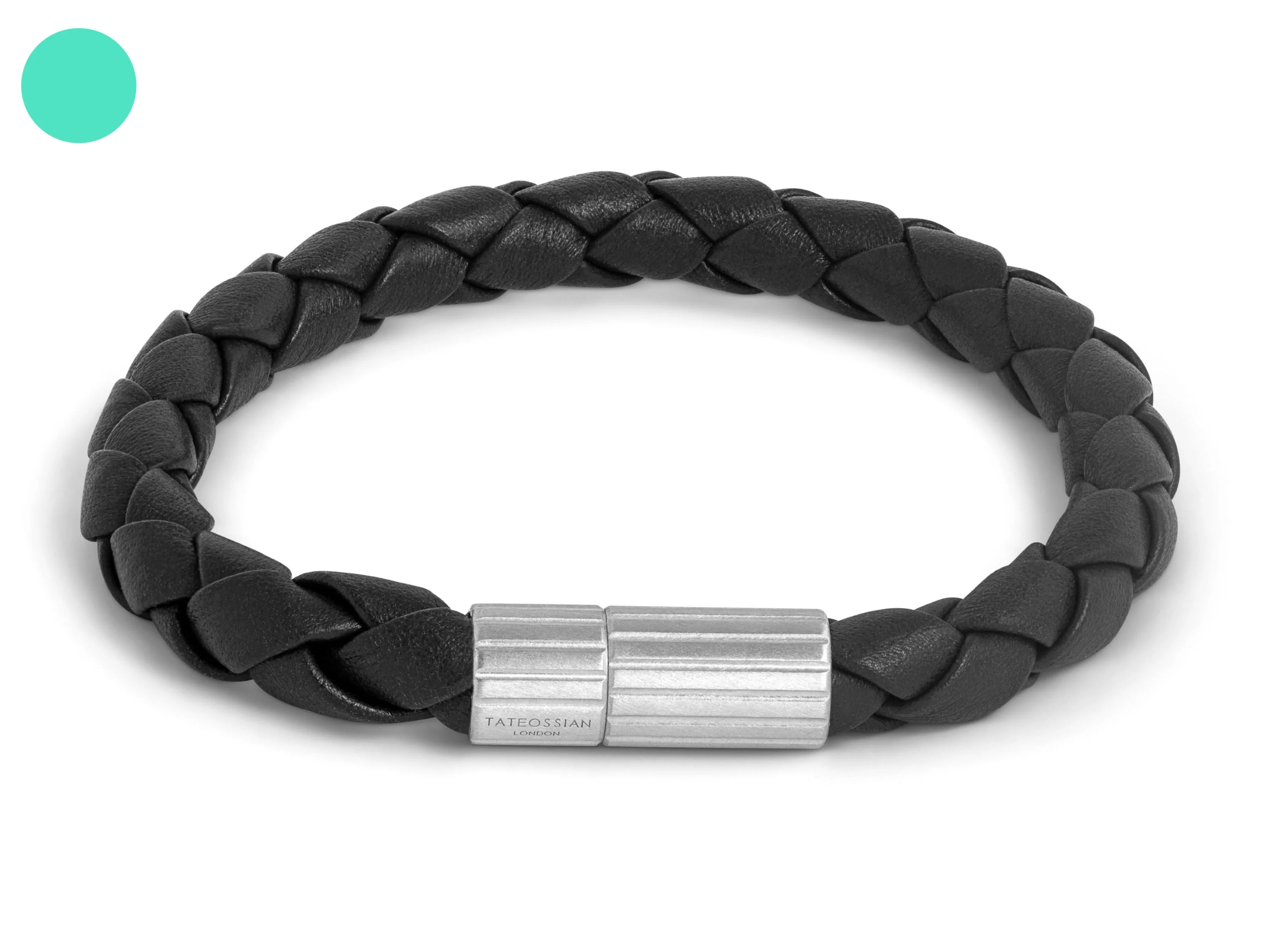 TATEOSSIAN Maxi Pop Pelle Black Leather Bracelet in Rhodium Silver BR3883 M