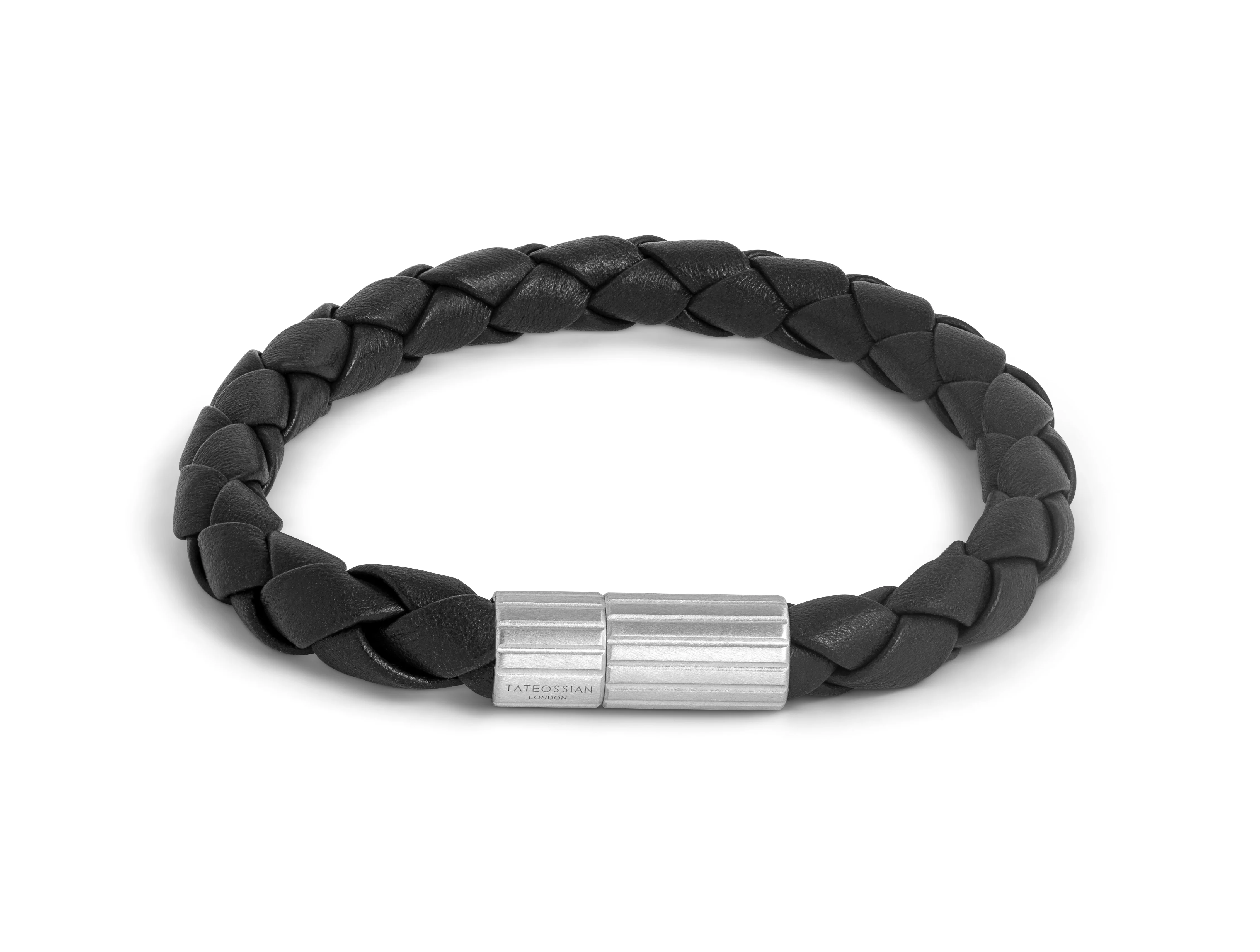 TATEOSSIAN Maxi Pop Pelle Black Leather Bracelet in Rhodium Silver BR3883 M - Image 2