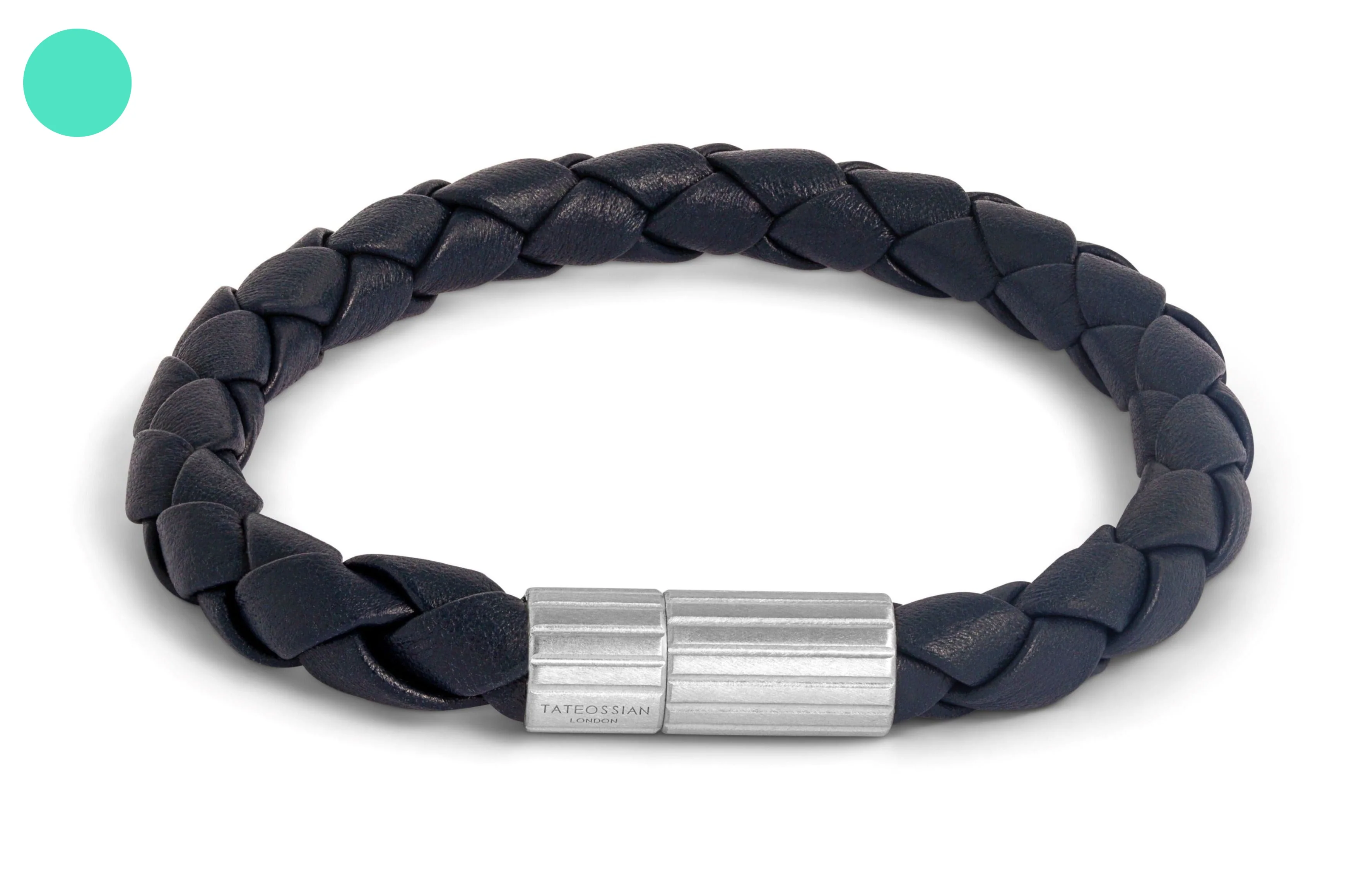 TATEOSSIAN MAXI POP PELLE NAVY BLUE LEATHER BRACELET IN RHODIUM SILVER BR3886 M