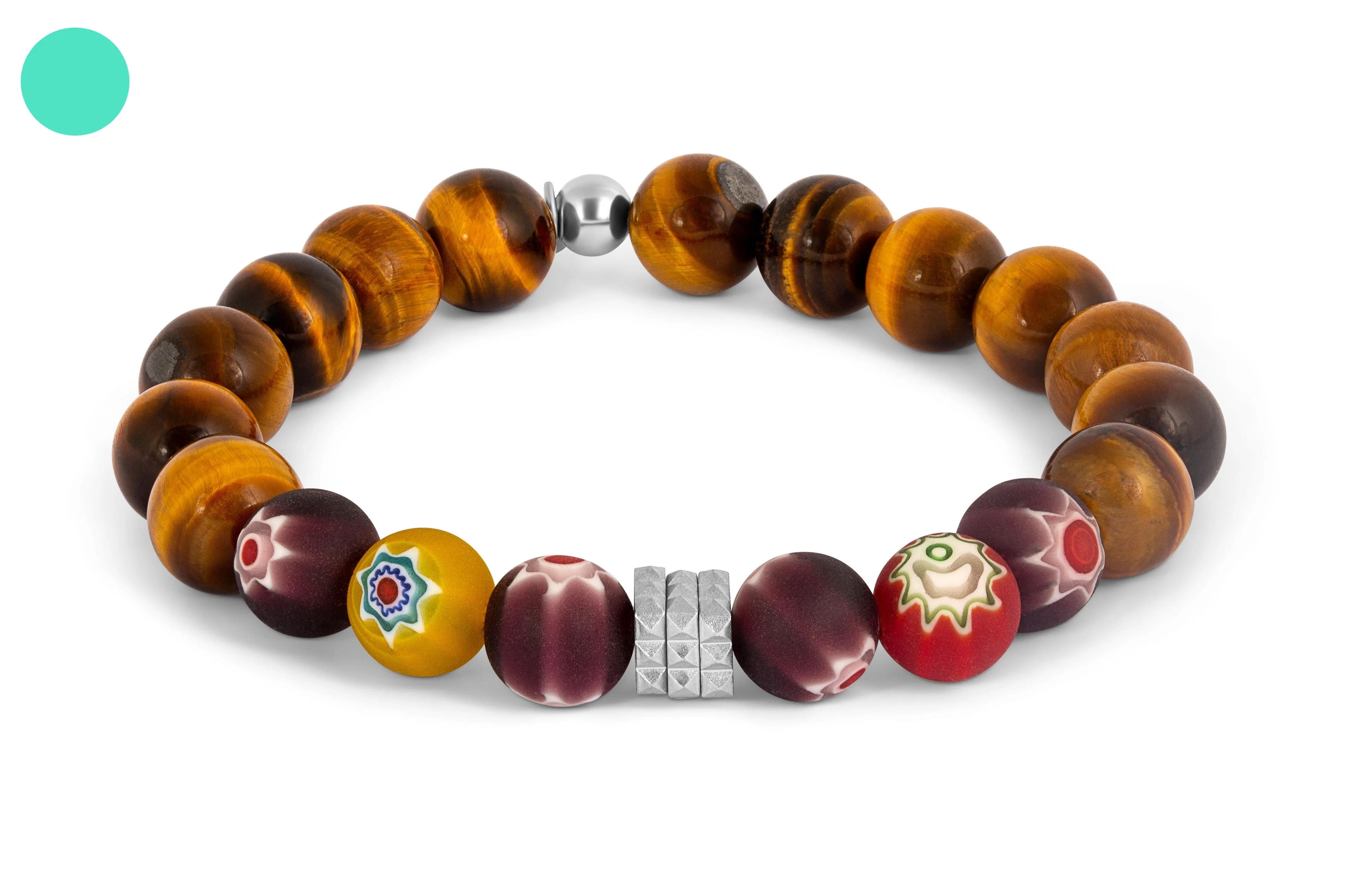 TATEOSSIAN Millefiori Maxi Beaded Bracelet in Stainless Steel with Tiger Eye BR3909 M