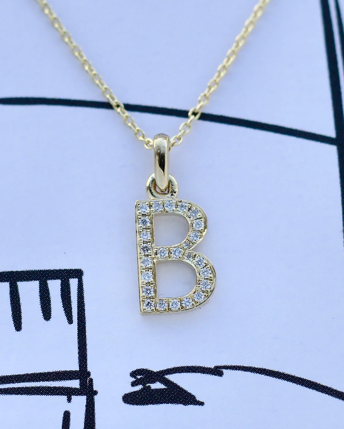 MD Alphabet Initial B Gold & Diamond Pendant