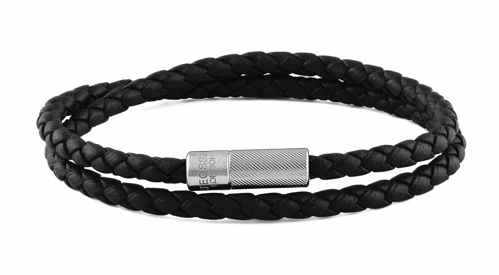 Pop Rigato bracelet in double wrap Italian black leather with sterling silver